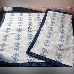 Set Of 2 Country Living Crosstitch Euro Pillow Shams 28x28 Blue And White